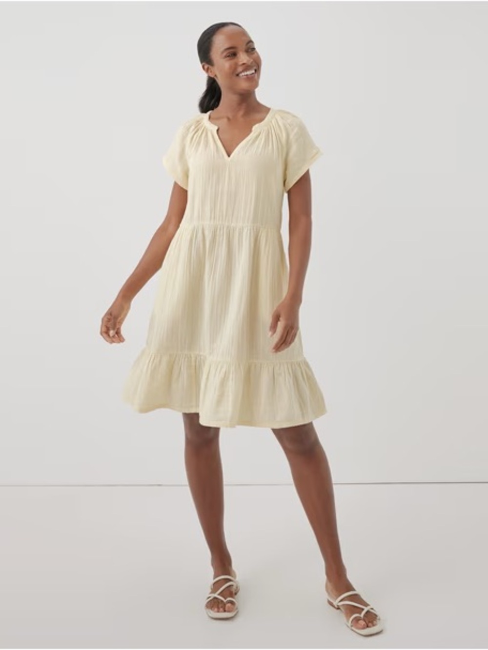 Pact Coastal Double Gauze Throw-And-Go Dress Butter Yellow, Size XXL Mini Tiered
